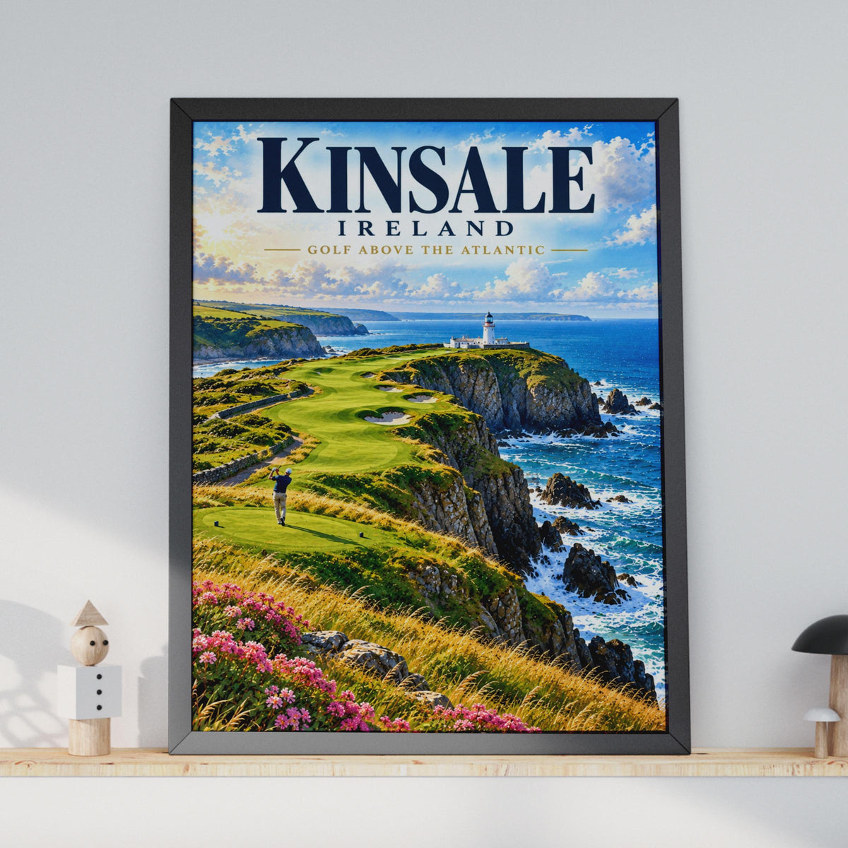 Kinsale Ireland Golf Poster, Coastal Cliffs, Lighthouse, Atlantic Ocean (Printed Poster)