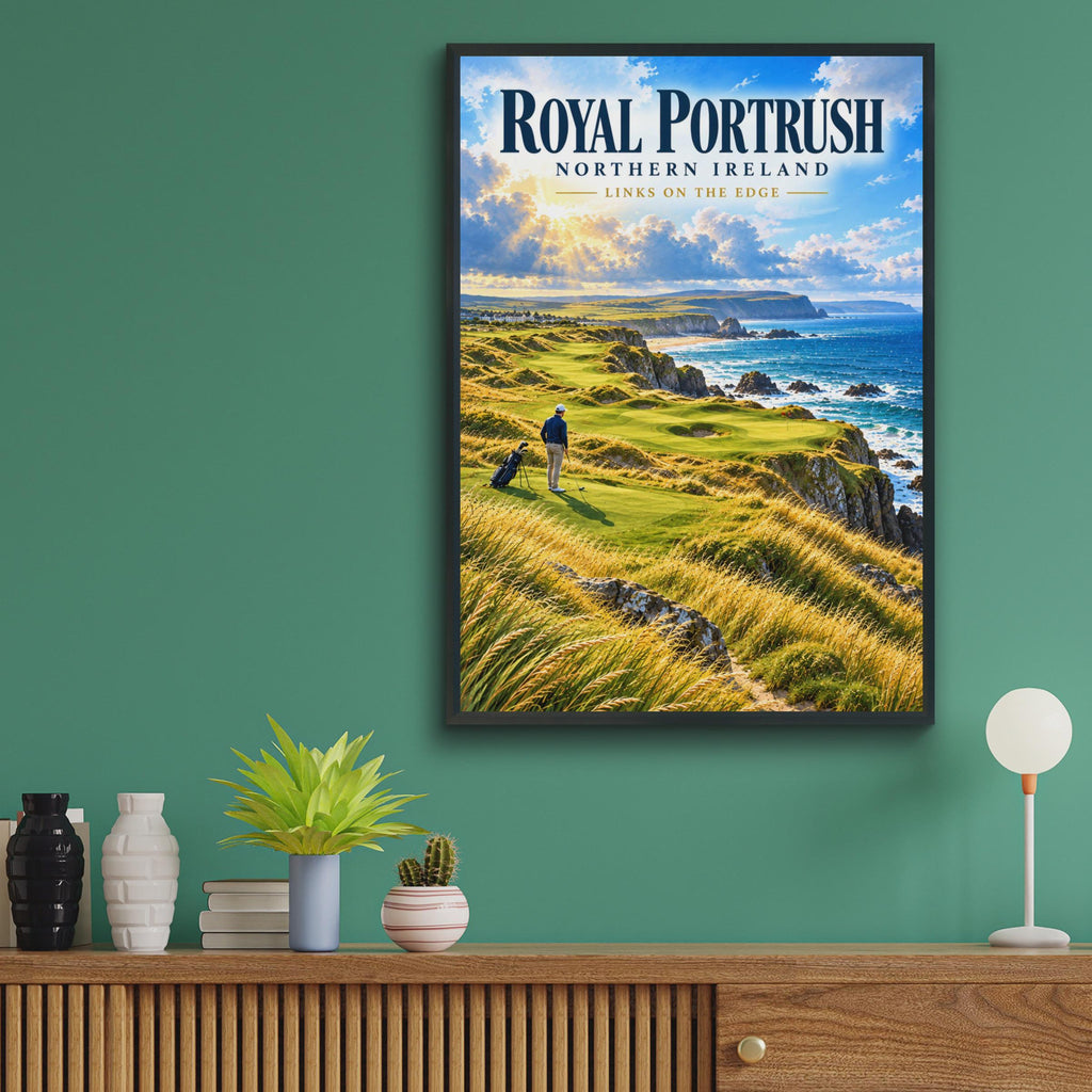 Royal Portrush Golf Club Poster, Northern Ireland Links Course Art, Coastal Golf Print