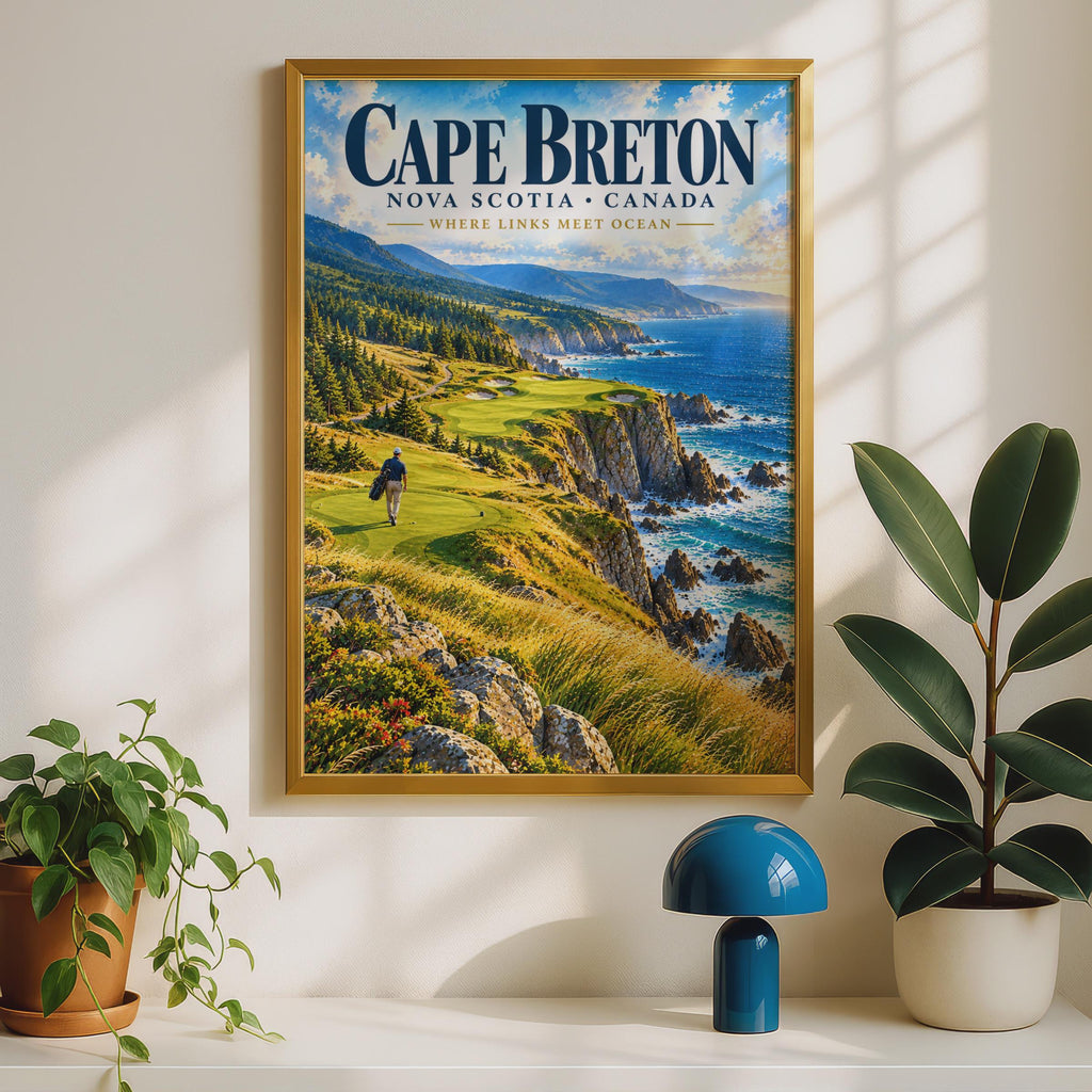 Cape Breton Nova Scotia Golf Poster, Coastal Links Course Art (Printed Poster)