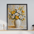 Palette Knife Floral Vase Print, Textured White Yellow Bouquet Art (A4 Poster)
