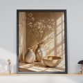 Sunlit Ceramic Vase Still Life Print, Neutral Botanical Wall Art (Physical Poster)