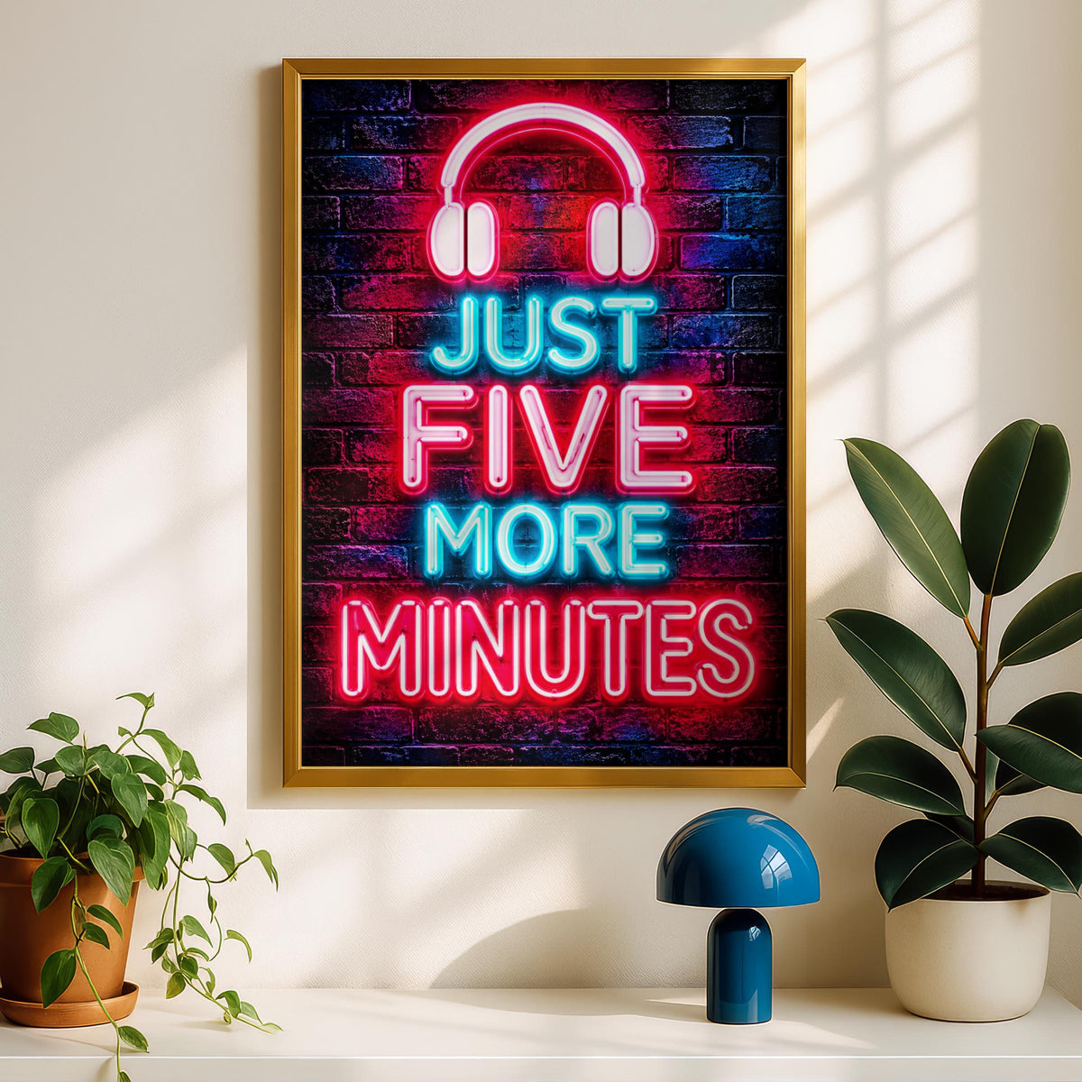 Neon Headphones Quote Print, Music Lover Wall Art (Ready to Frame)