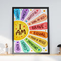 I Am Affirmations Print, Rainbow Sun Wall Art, Kids Bedroom Decor (Watercolor Style)