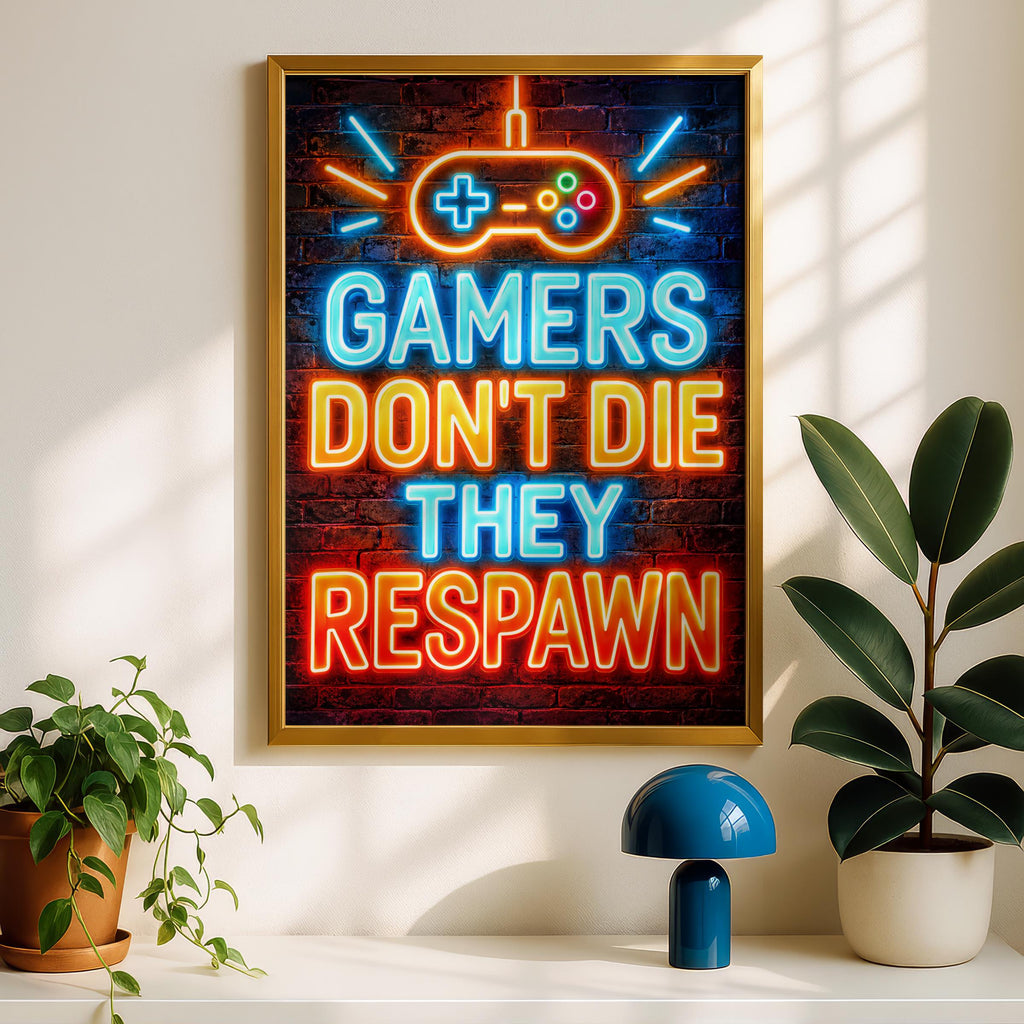 Neon Gamer Quote Print, Respawn Wall Art, Gaming Room Decor (Digital Download)