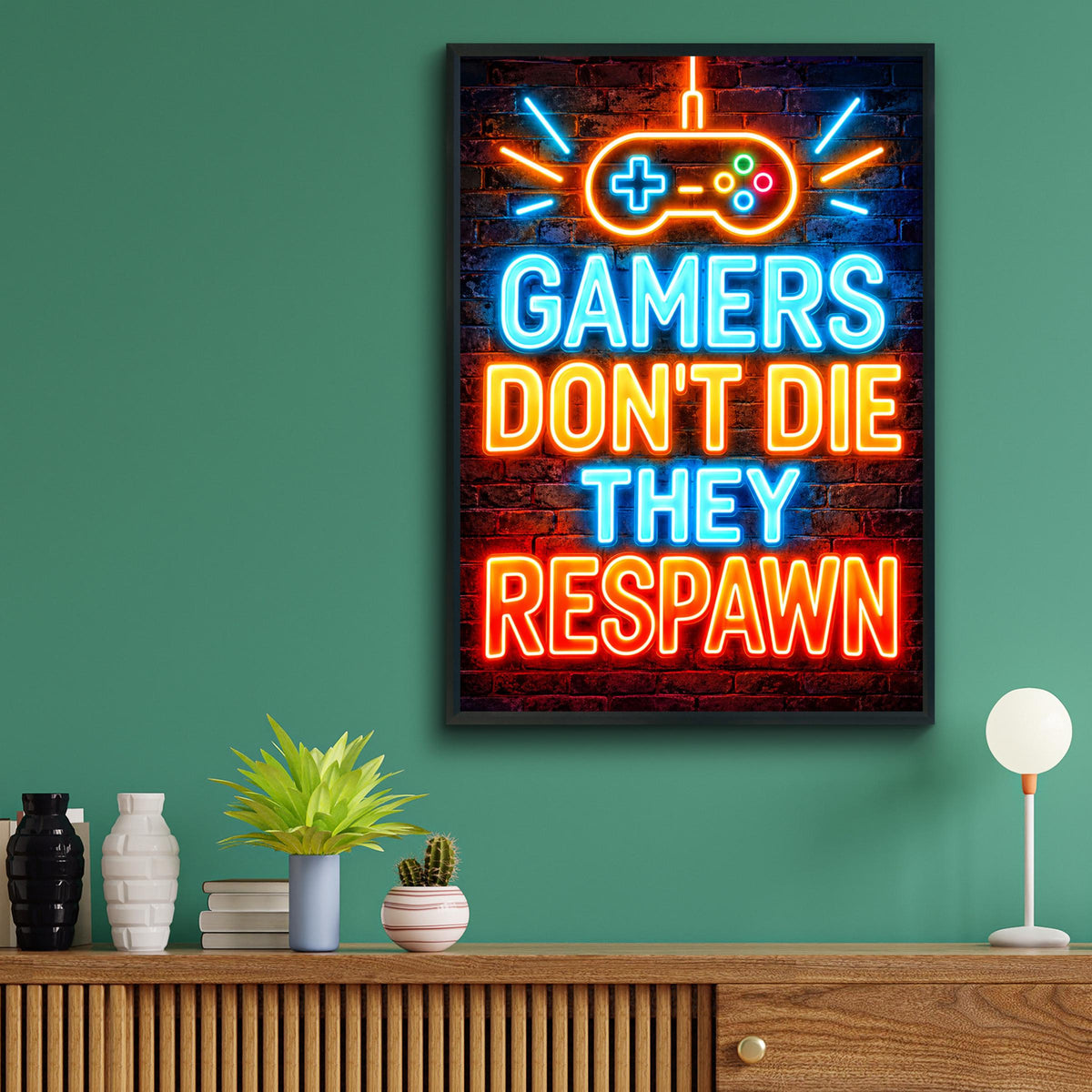 Neon Gamer Quote Print, Respawn Wall Art, Gaming Room Decor (Digital Download)