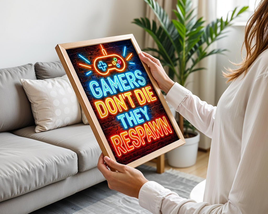 Neon Gamer Quote Print, Respawn Wall Art, Gaming Room Decor (Digital Download)