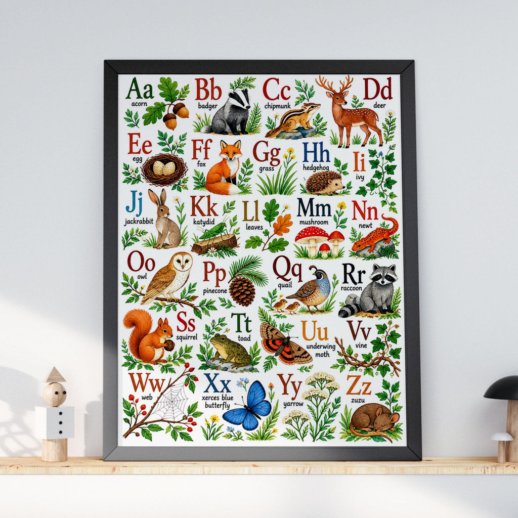 Woodland Alphabet Print, Forest Animals ABC Poster, Nursery Wall Art (Watercolour Style)