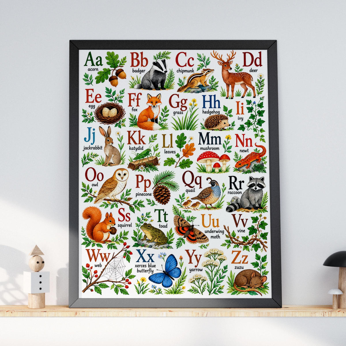 Woodland Alphabet Print, Forest Animals ABC Poster, Nursery Wall Art (Watercolour Style)