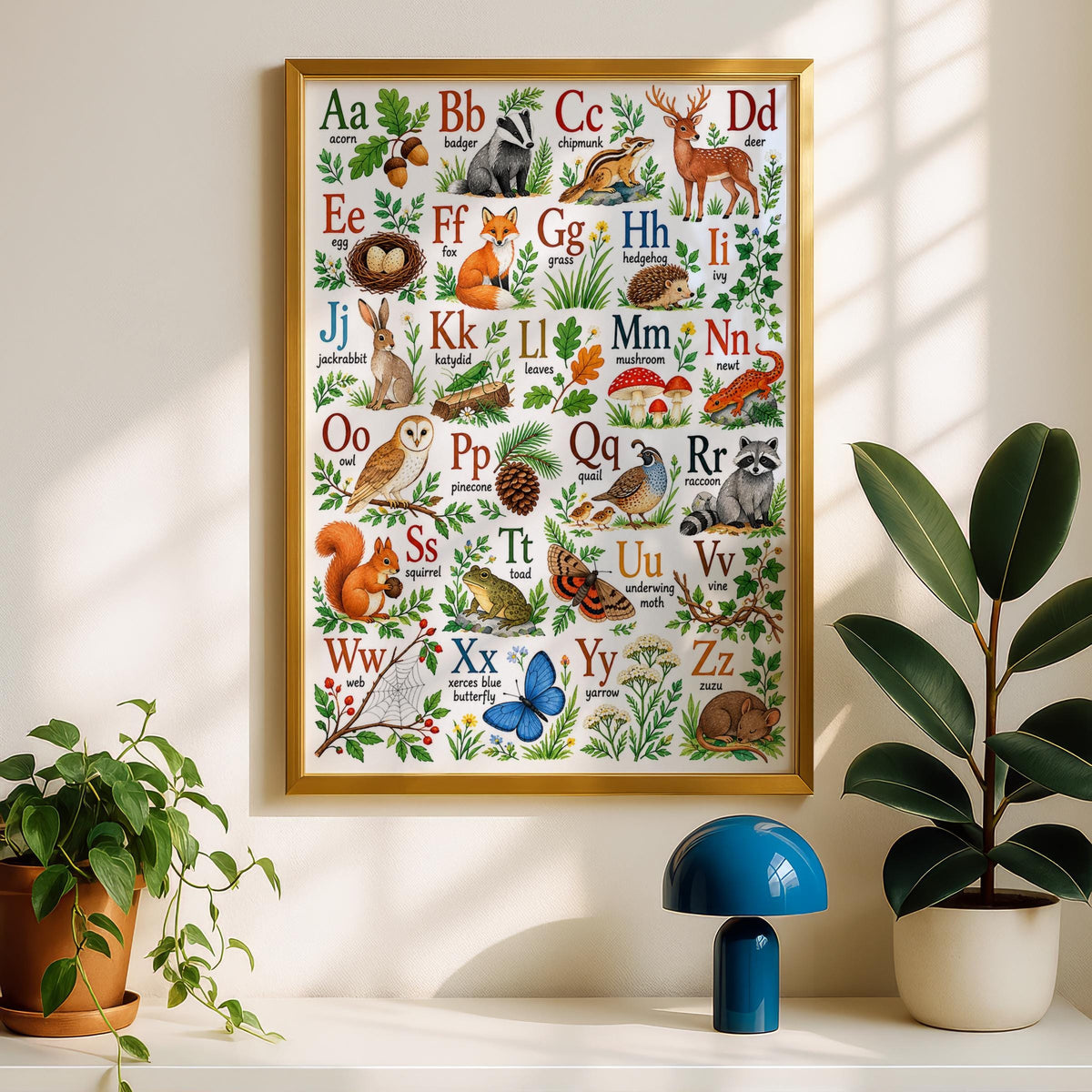 Woodland Alphabet Print, Forest Animals ABC Poster, Nursery Wall Art (Watercolour Style)