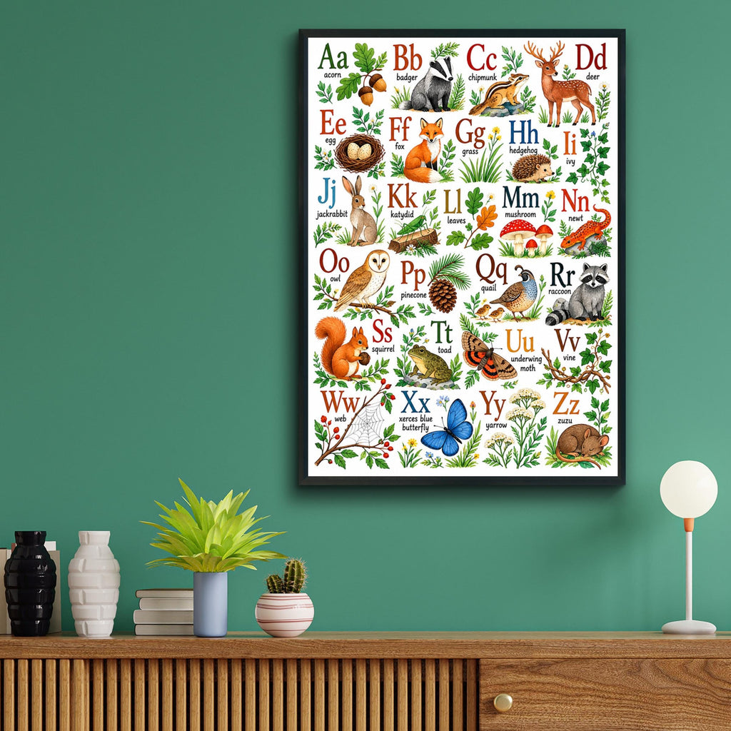 Woodland Alphabet Print, Forest Animals ABC Poster, Nursery Wall Art (Watercolour Style)