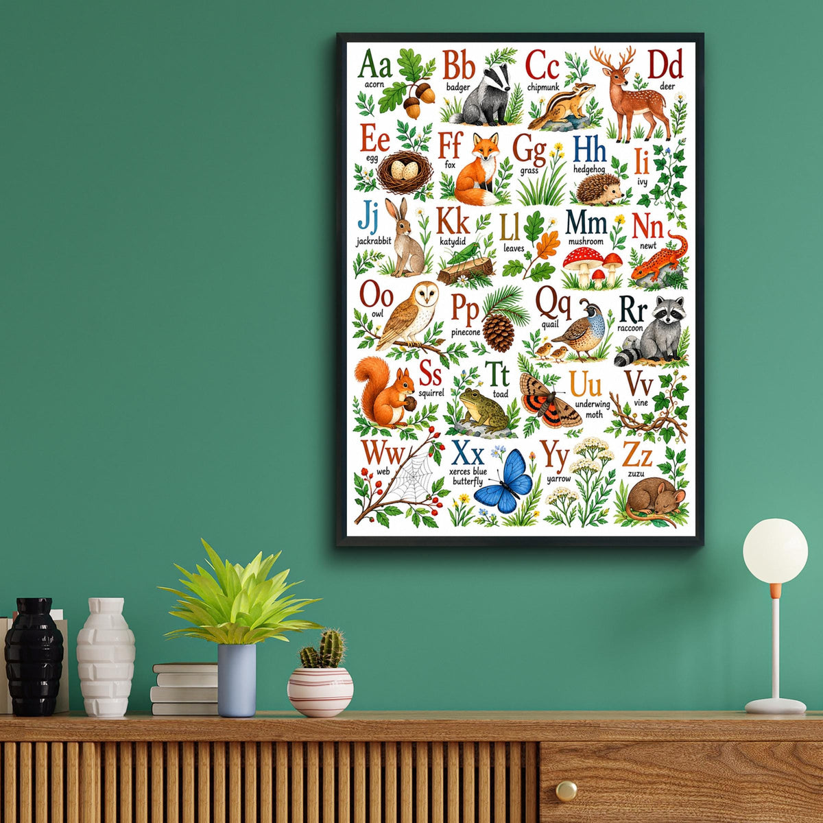 Woodland Alphabet Print, Forest Animals ABC Poster, Nursery Wall Art (Watercolour Style)