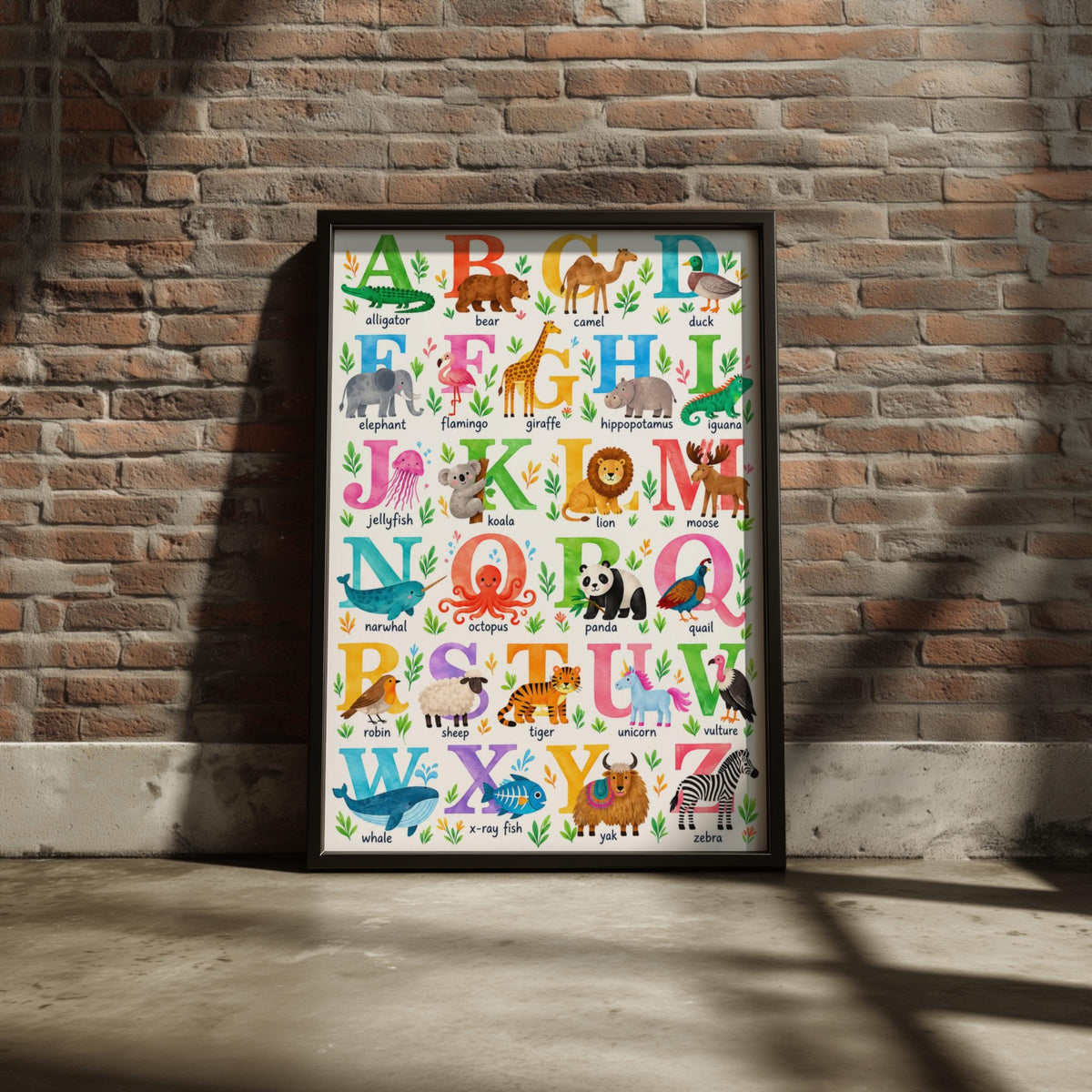 Animal Alphabet Poster, Watercolor Kids Wall Art, A-Z Learning Chart (Print)