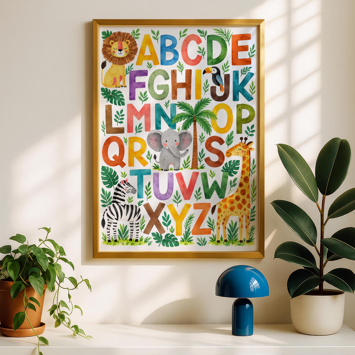 Safari Alphabet Poster, Jungle Animal ABC Wall Art, Kids Nursery Print (Physical Poster)