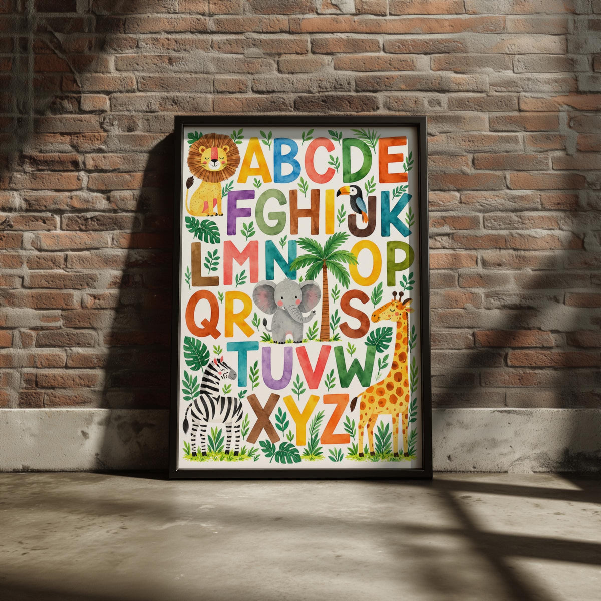 Safari Alphabet Poster, Jungle Animal ABC Wall Art, Kids Nursery Print (Physical Poster)