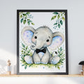Baby Elephant Bow Tie Nursery Print, Watercolour Animal Wall Art (Ready to Frame)