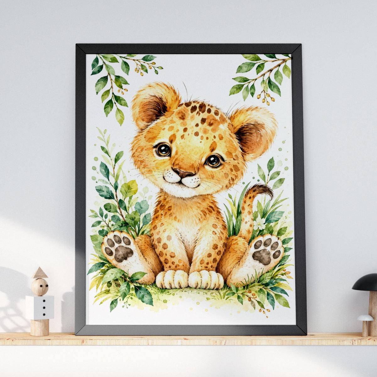 Watercolour Baby Lion Cub Nursery Print, Safari Jungle Wall Art (Physical Poster)