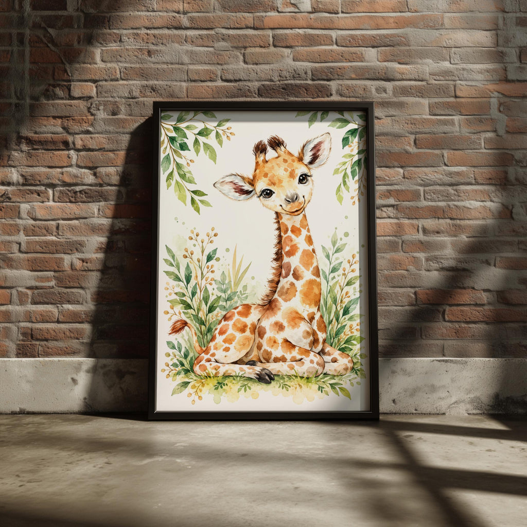 Watercolour Baby Giraffe Nursery Print, Safari Jungle Wall Art (Physical Print)
