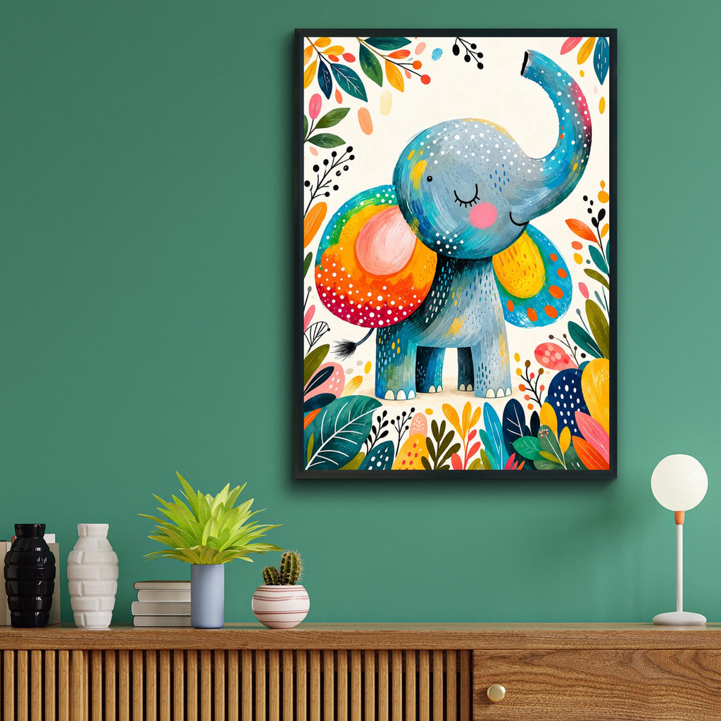 Rainbow Elephant Nursery Print, Jungle Animal Wall Art, Children's Room Decor