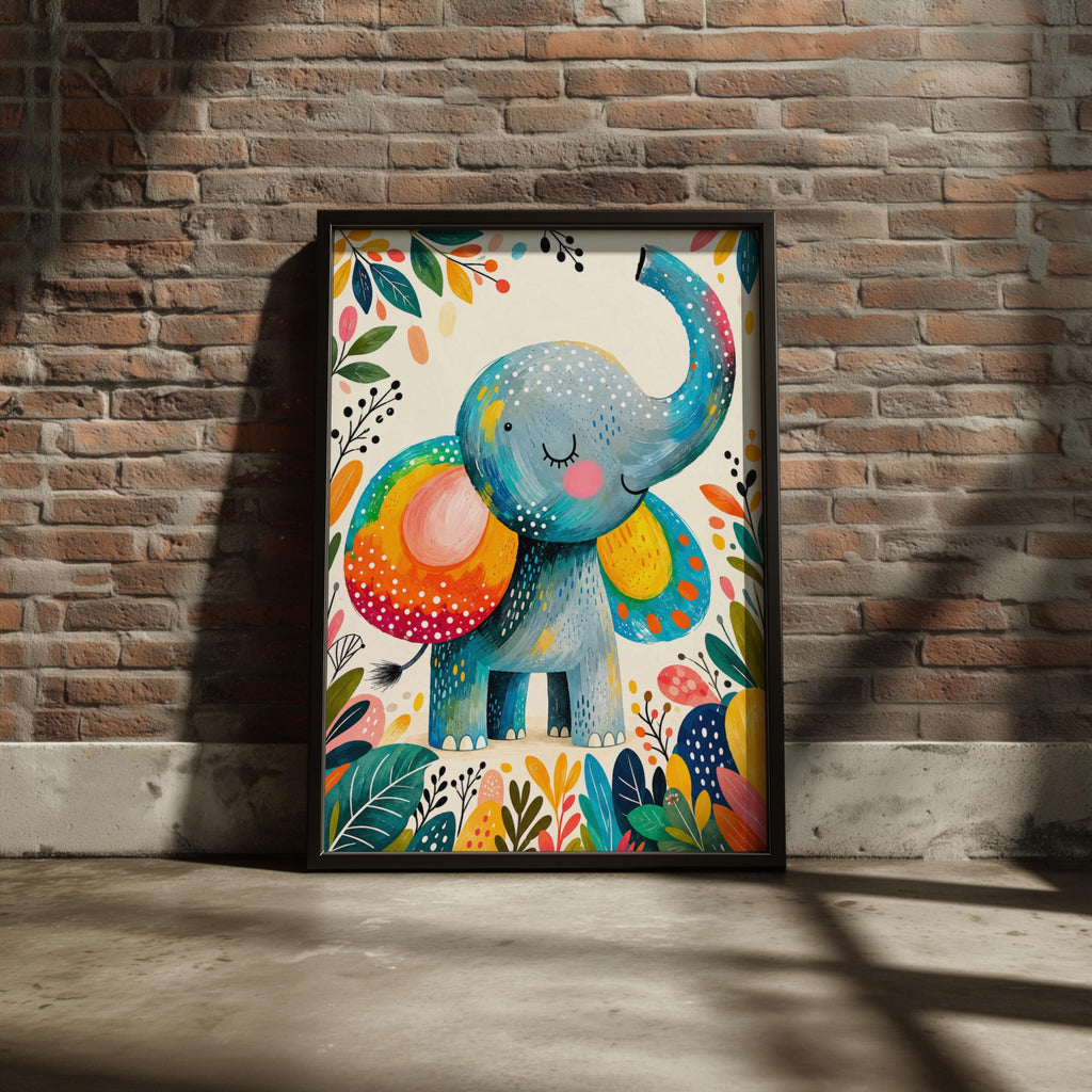 Rainbow Elephant Nursery Print, Jungle Animal Wall Art, Children's Room Decor