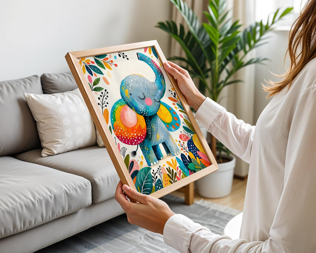 Rainbow Elephant Nursery Print, Jungle Animal Wall Art, Children's Room Decor