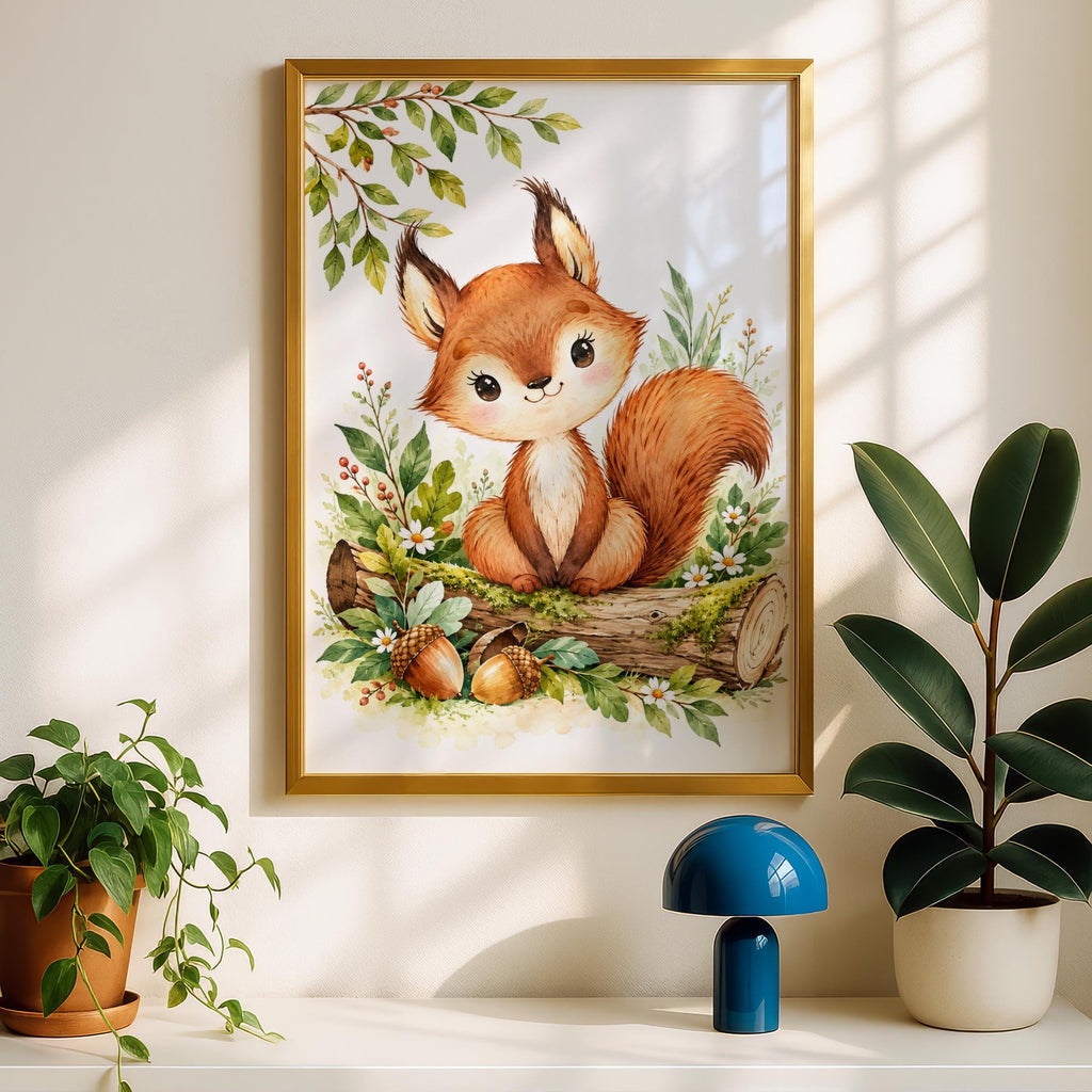 Watercolour Squirrel Nursery Print, Forest Nature Wall Art (A4)