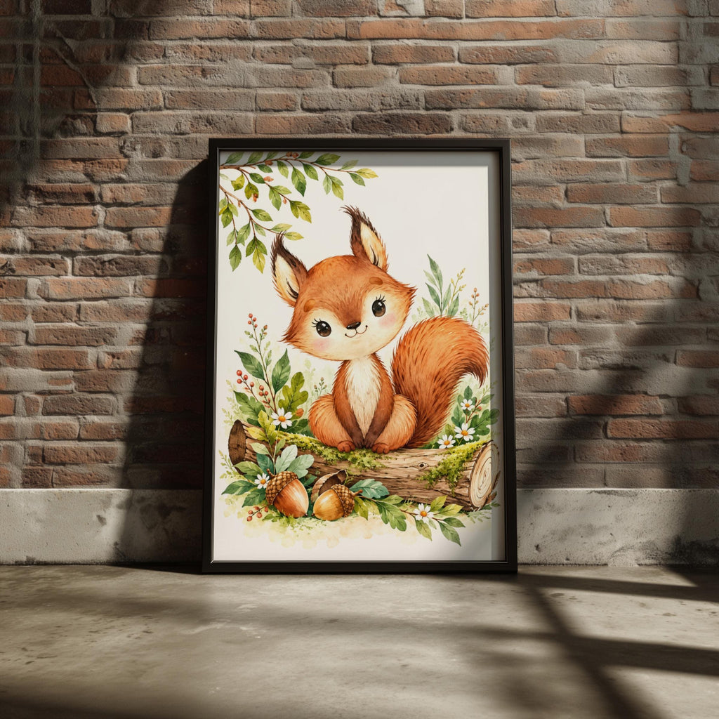 Watercolour Squirrel Nursery Print, Forest Nature Wall Art (A4)