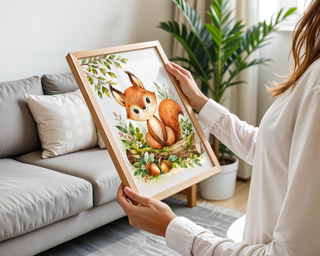 Watercolour Squirrel Nursery Print, Forest Nature Wall Art (A4)