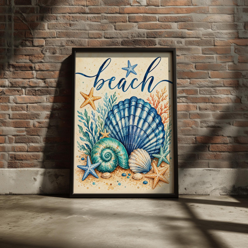 Beach Coastal Watercolour Poster, Nautical Ocean Print, Seaside Home Gift