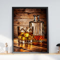 Rustic Whiskey Decanter Print, Bourbon Bar Cart Art, Man Cave Decor (Ready to Frame)