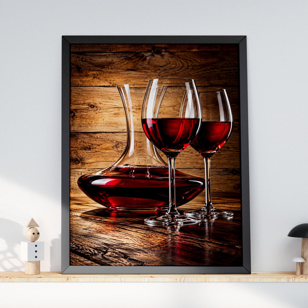 Red Wine Decanter & Glasses Wall Art Print, Rustic Kitchen Poster (Digital Download)
