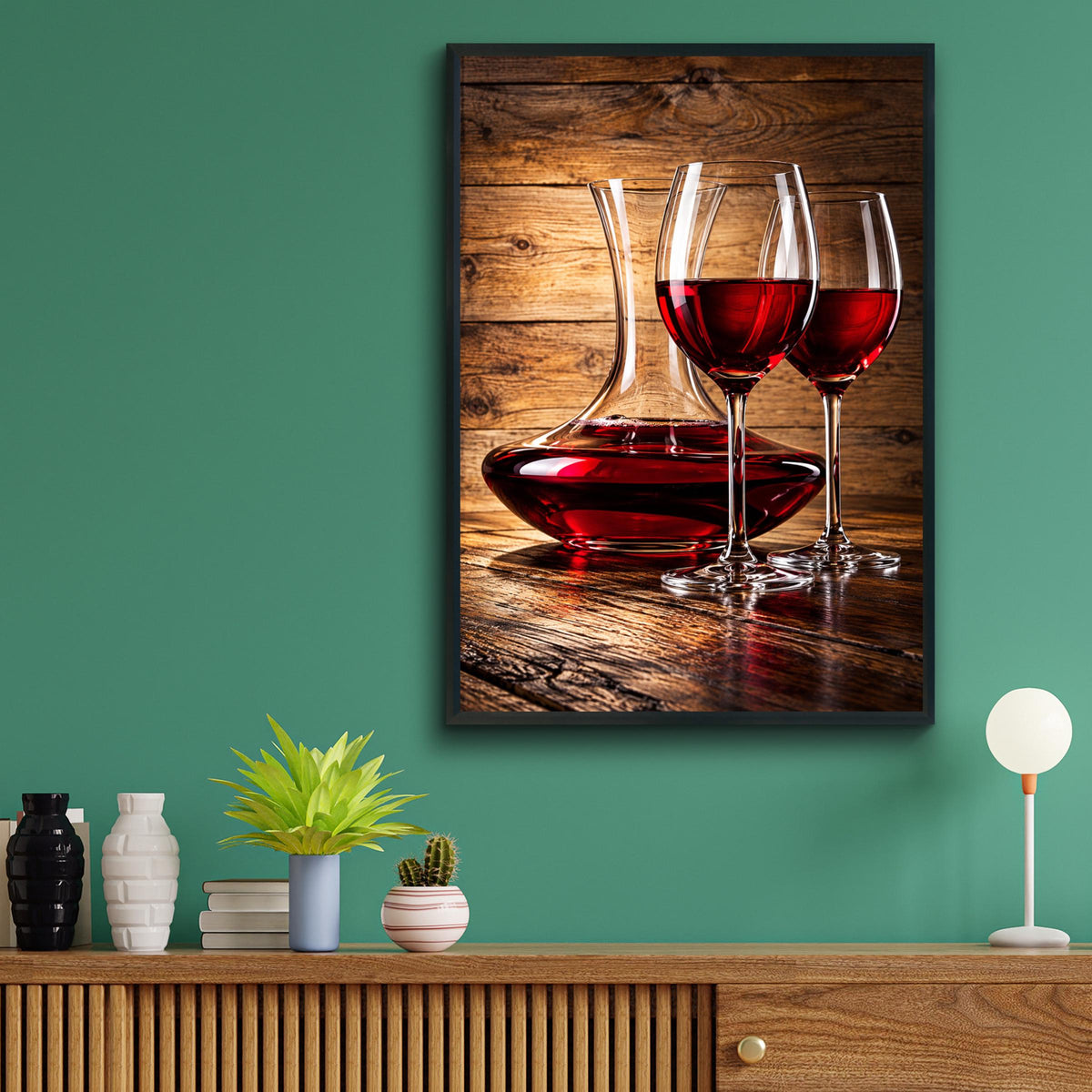 Red Wine Decanter & Glasses Wall Art Print, Rustic Kitchen Poster (Digital Download)