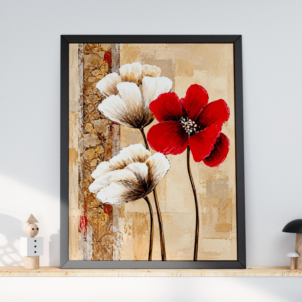 Red Ivory Poppy Floral Art Print, Abstract Botanical Wall Decor (240gsm Paper)