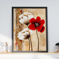 Red Ivory Poppy Floral Art Print, Abstract Botanical Wall Decor (240gsm Paper)