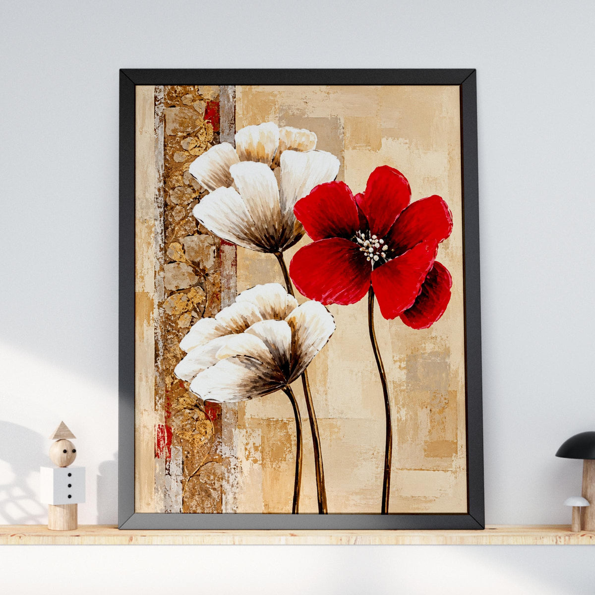 Red Ivory Poppy Floral Art Print, Abstract Botanical Wall Decor (240gsm Paper)