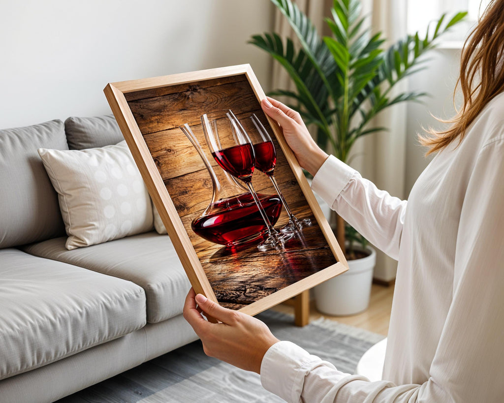 Red Wine Decanter & Glasses Wall Art Print, Rustic Kitchen Poster (Digital Download)