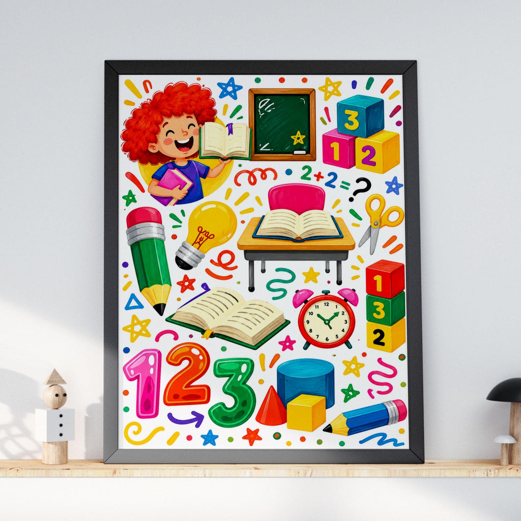 Colorful School Learning Poster, Kids Classroom Wall Art, Numbers Alphabet Print (Digital Download)