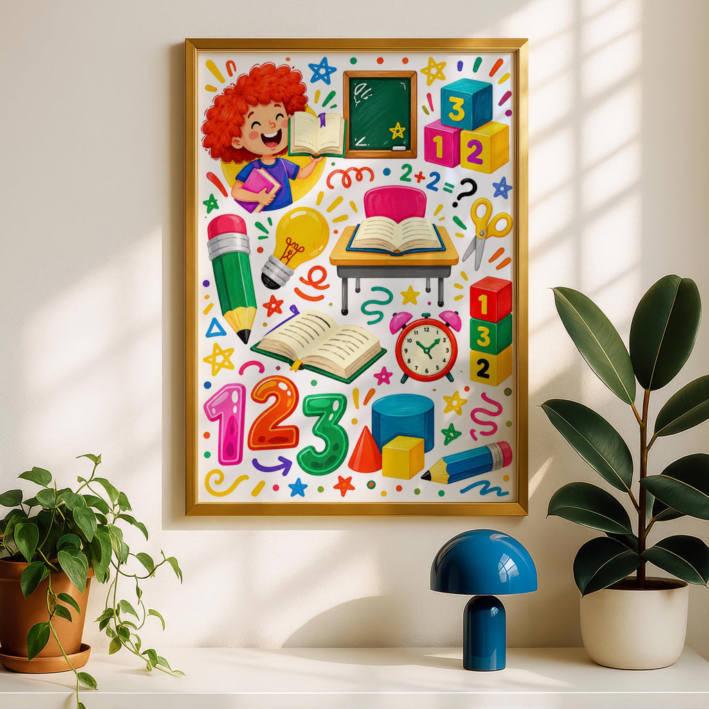 Colorful School Learning Poster, Kids Classroom Wall Art, Numbers Alphabet Print (Digital Download)