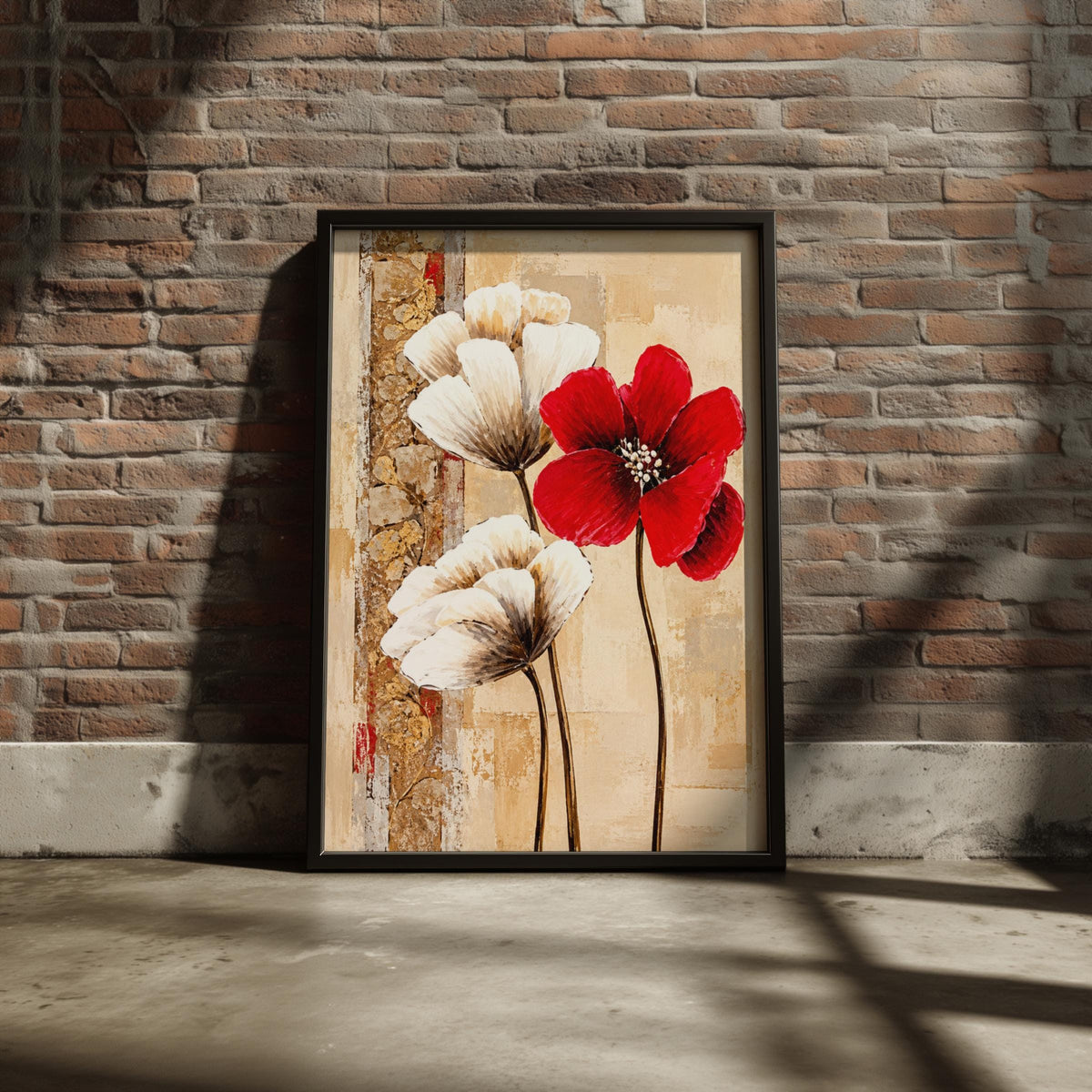 Red Ivory Poppy Floral Art Print, Abstract Botanical Wall Decor (240gsm Paper)