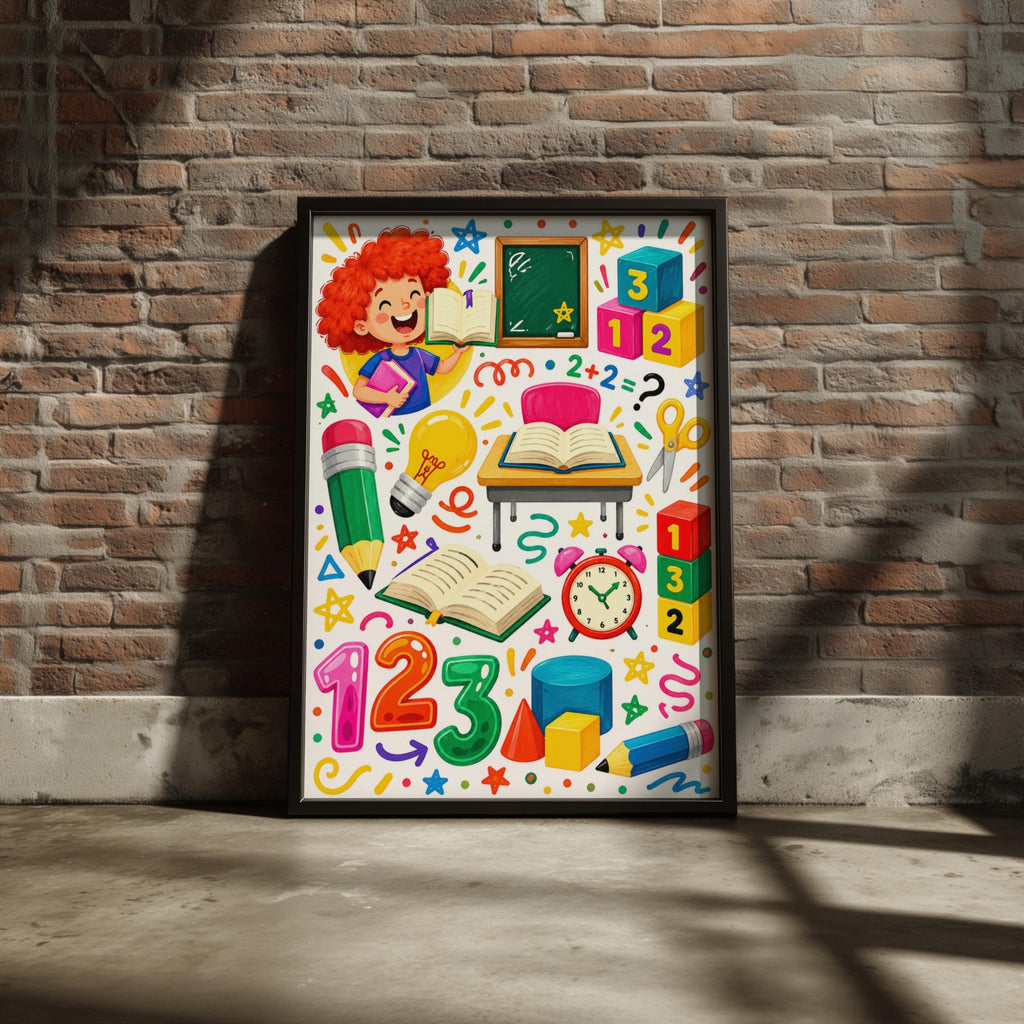 Colorful School Learning Poster, Kids Classroom Wall Art, Numbers Alphabet Print (Digital Download)