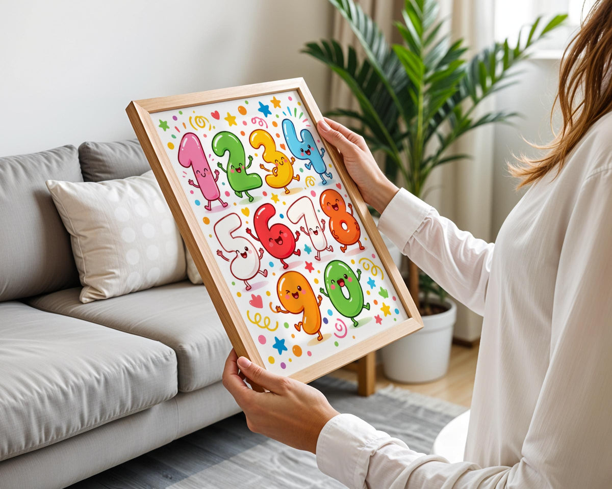 Kawaii Cartoon Numbers 1-10 Wall Art, Colorful Counting Poster (Physical Print)