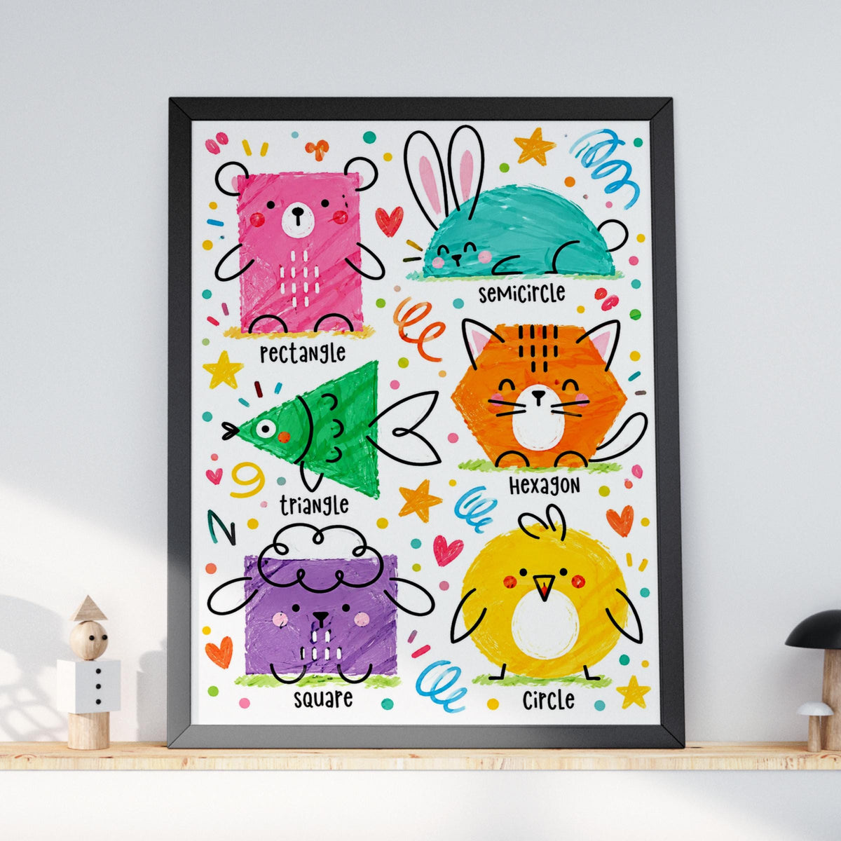 Animal Shapes Learning Poster, Kids Educational Wall Art Print (Digital Download)