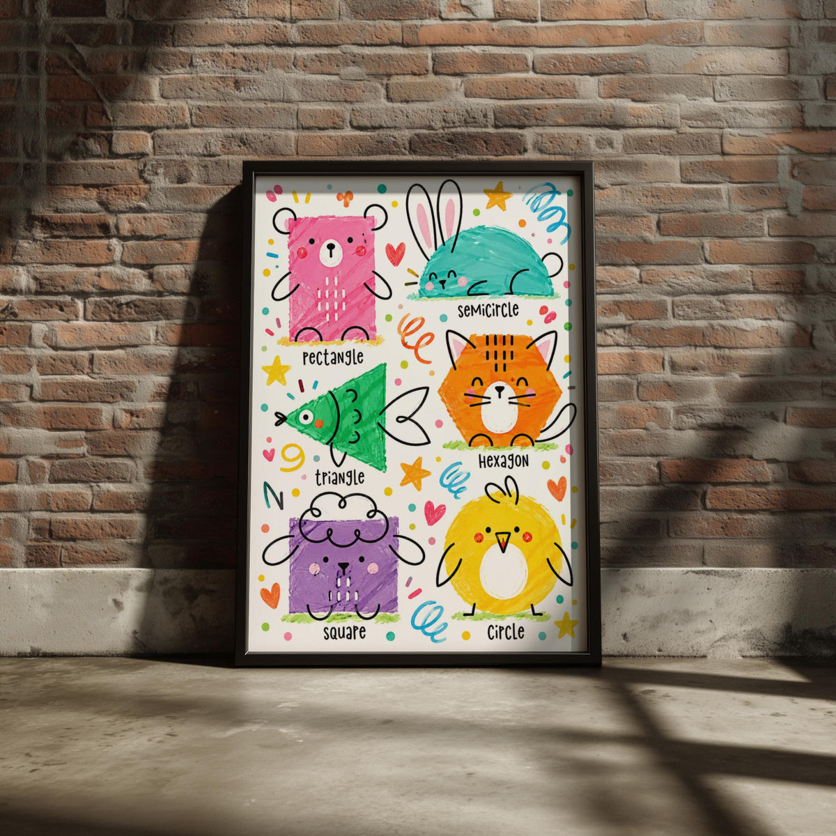 Animal Shapes Learning Poster, Kids Educational Wall Art Print (Digital Download)