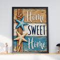 Coastal Home Sweet Home Print, Nautical Starfish Rope, Rustic Beach House Decor