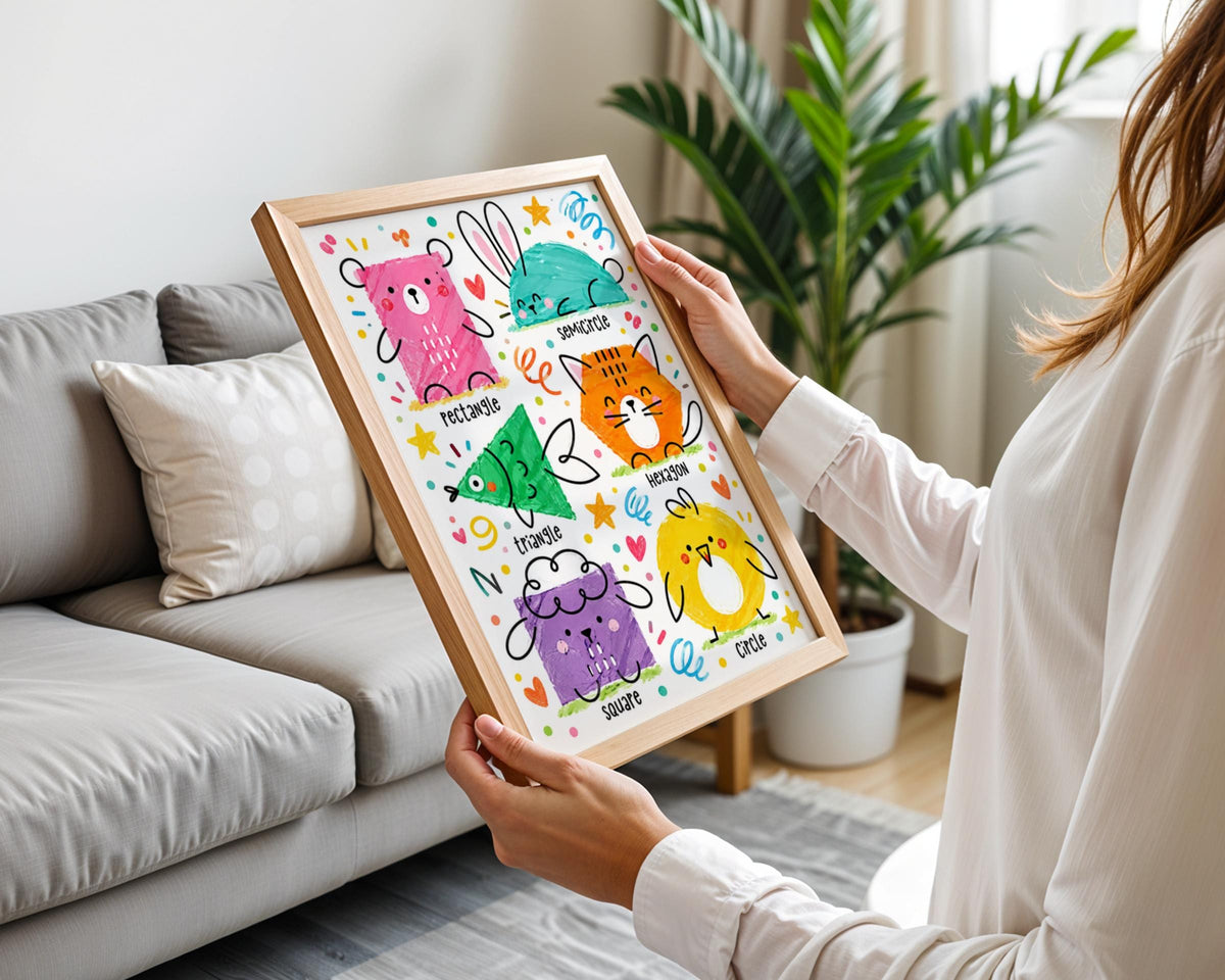 Animal Shapes Learning Poster, Kids Educational Wall Art Print (Digital Download)