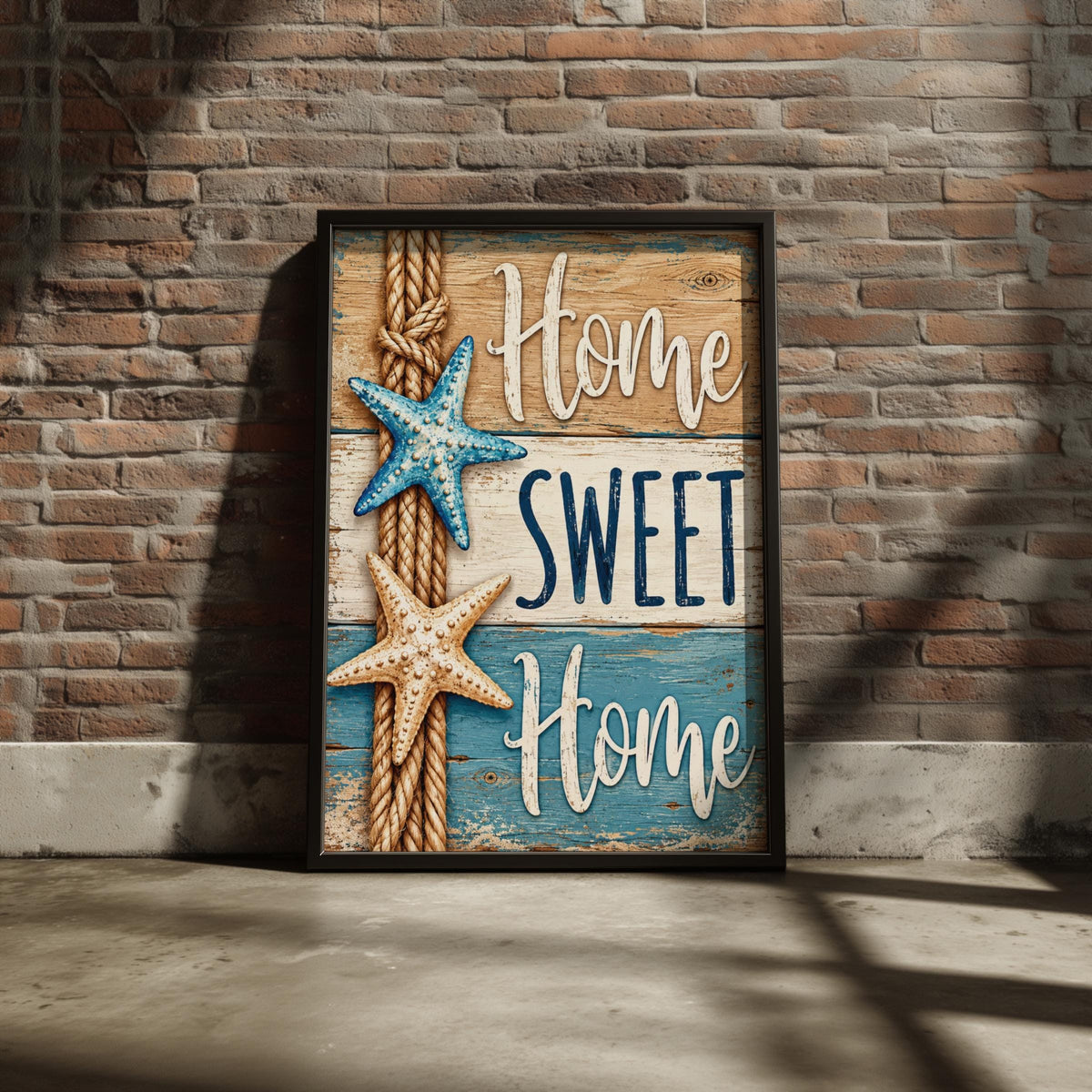 Coastal Home Sweet Home Print, Nautical Starfish Rope, Rustic Beach House Decor