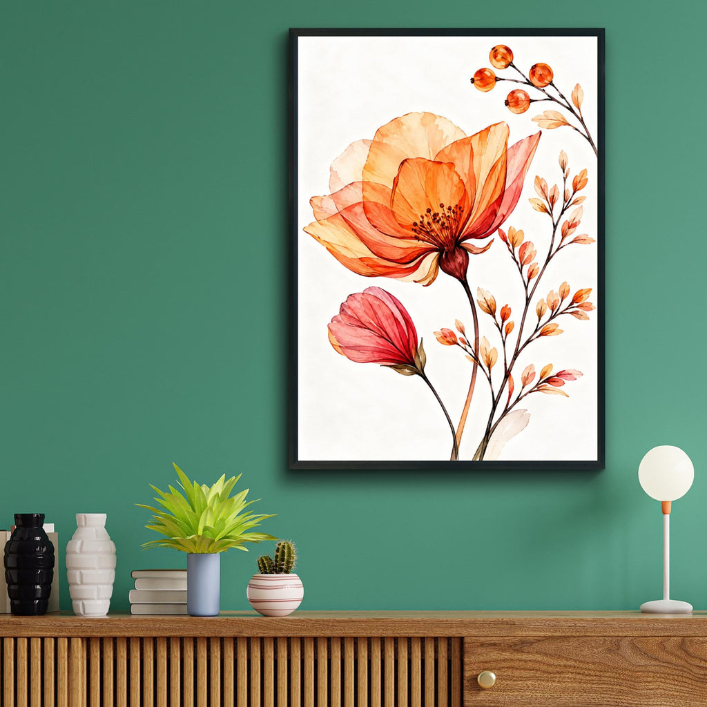 Peach Coral Watercolour Flower Print, Botanical Floral Art, Orange Blossom Poster (Physical Print)