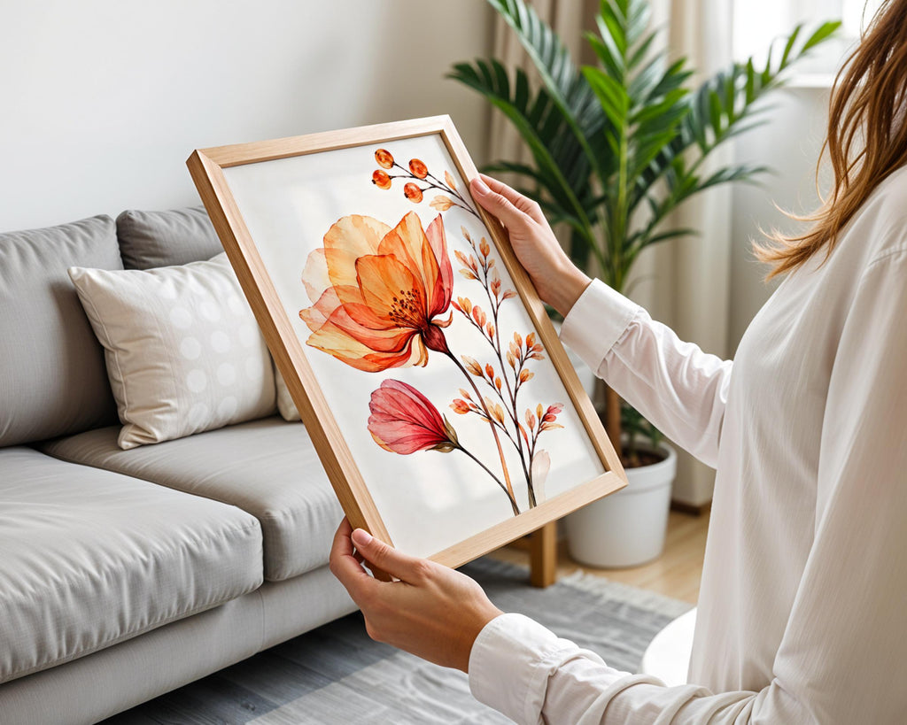 Peach Coral Watercolour Flower Print, Botanical Floral Art, Orange Blossom Poster (Physical Print)