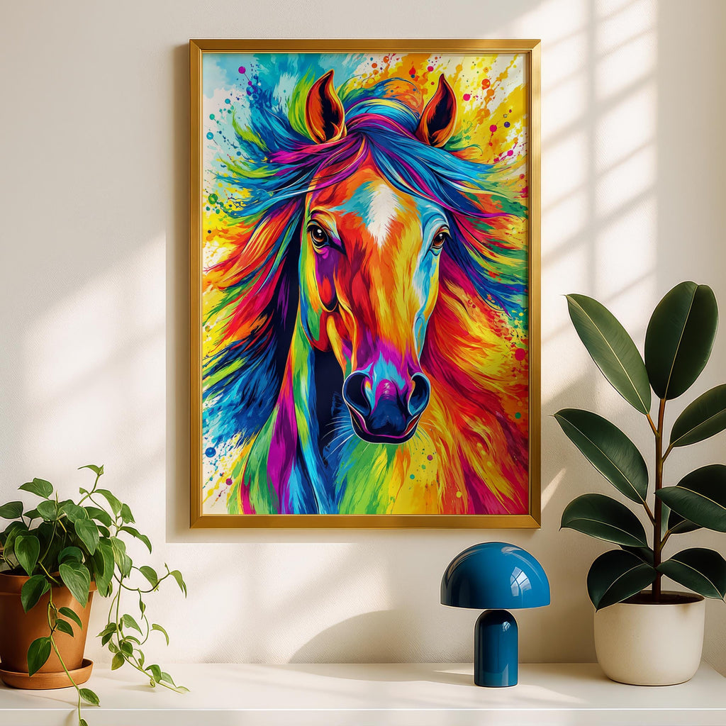 Rainbow Horse Pop Art Print, Bold Equine Wall Decor, Vibrant Animal Poster