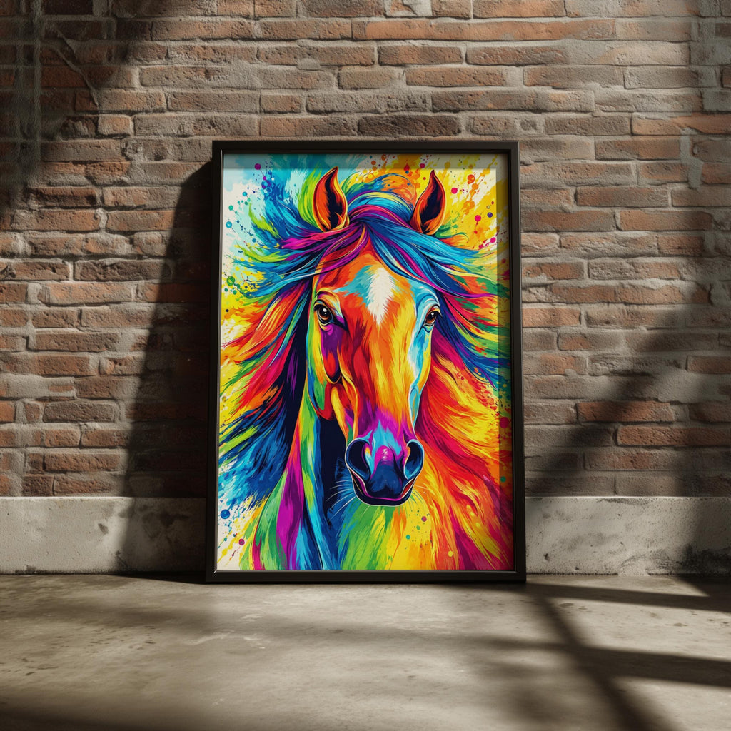 Rainbow Horse Pop Art Print, Bold Equine Wall Decor, Vibrant Animal Poster
