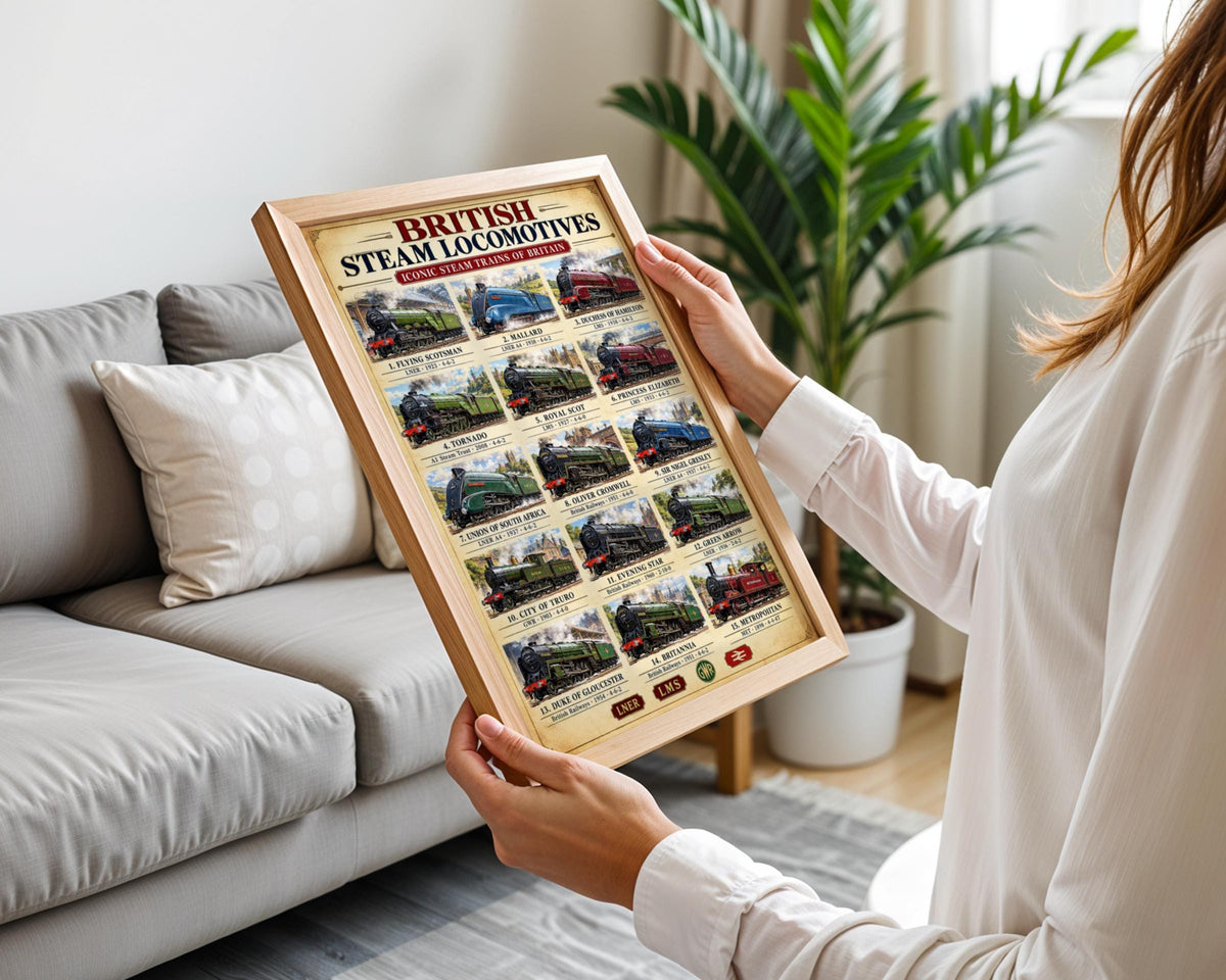 British Steam Locomotives Poster, Iconic Trains Wall Art (15 Engines)